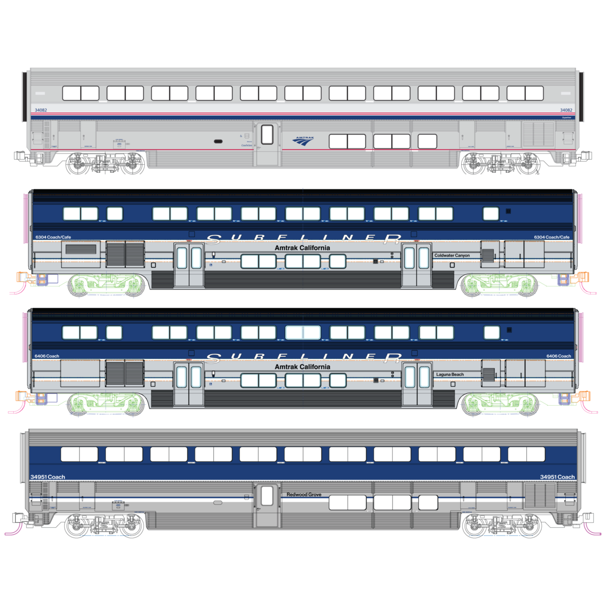 Kato 106-9002 4er Set Personenwagen Surfliner Amtrak, Ep.VI
